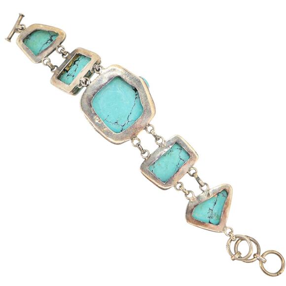 Vintage Figural Tortoise Turtle Bracelet Reconstituted Turquoise Sterling Silver - Picture 6 of 6